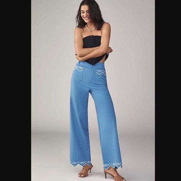 Anthropologie Pants - New 31 Maeve x Anthropologie The Colette lace trim full-length wide-leg pants